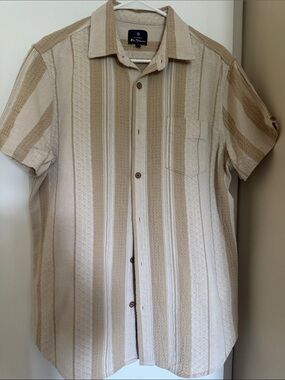 Ben Sherman Beige & Cream Vertical Stripe Short-Sleeve Shirt